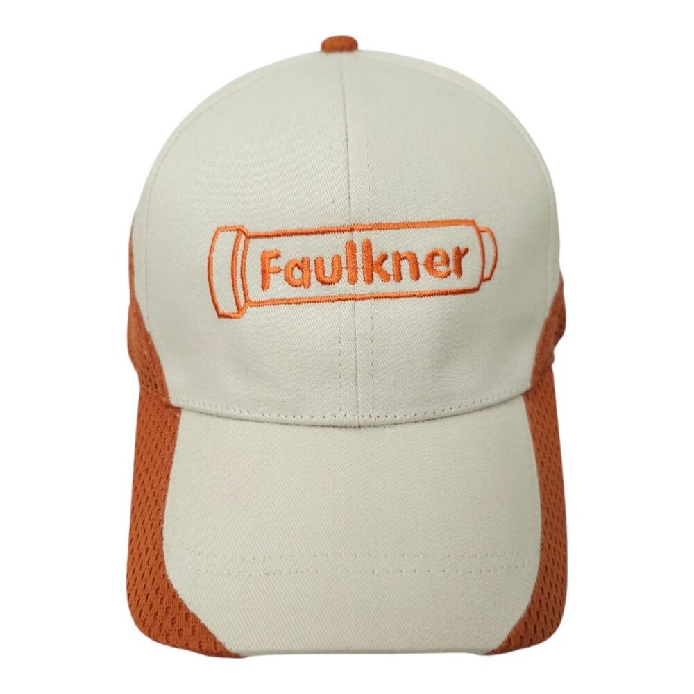 Faulkner Mesh Tuck Strap Cap Embroidered Logo Curved Visor Trucker Baseball Hat